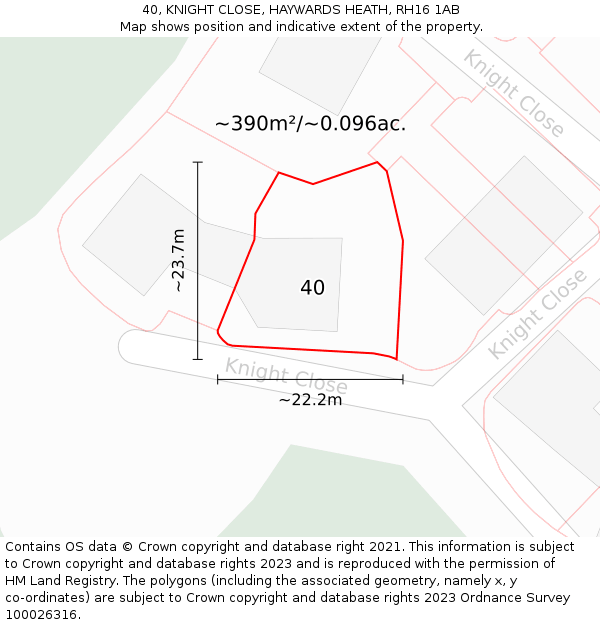 40, KNIGHT CLOSE, HAYWARDS HEATH, RH16 1AB: Plot and title map