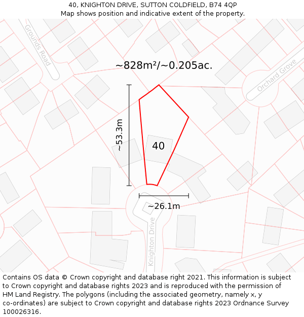 40, KNIGHTON DRIVE, SUTTON COLDFIELD, B74 4QP: Plot and title map