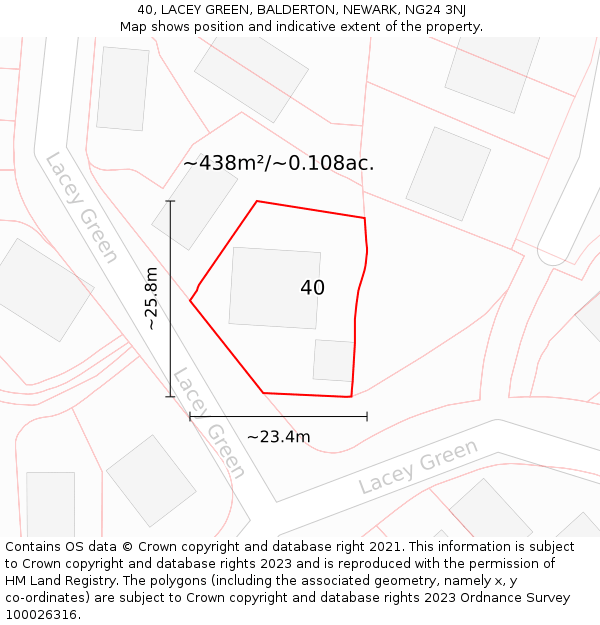 40, LACEY GREEN, BALDERTON, NEWARK, NG24 3NJ: Plot and title map