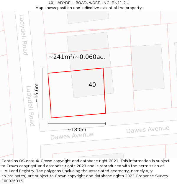 40, LADYDELL ROAD, WORTHING, BN11 2JU: Plot and title map