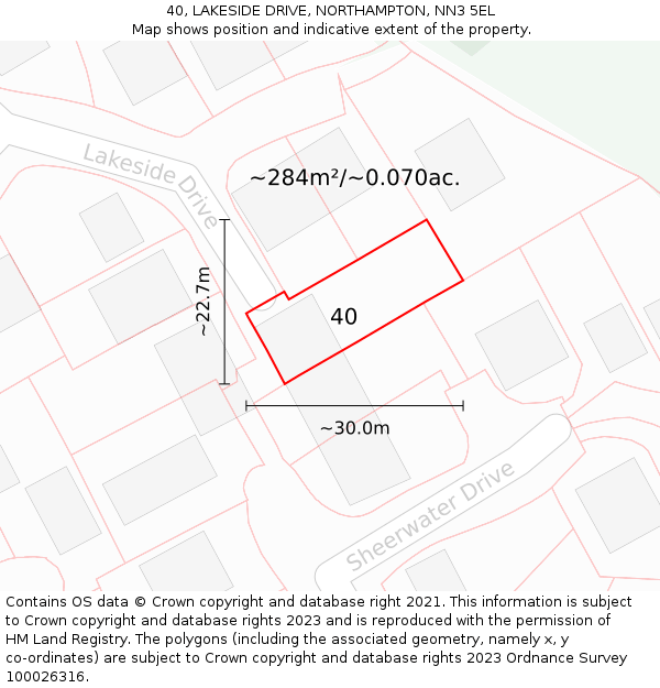 40, LAKESIDE DRIVE, NORTHAMPTON, NN3 5EL: Plot and title map