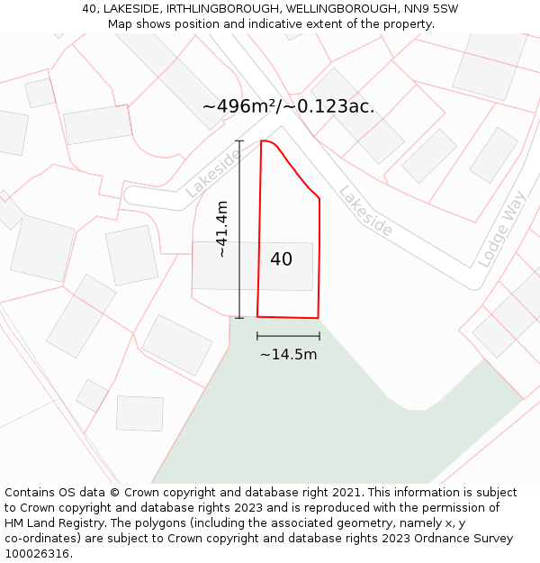 40, LAKESIDE, IRTHLINGBOROUGH, WELLINGBOROUGH, NN9 5SW: Plot and title map