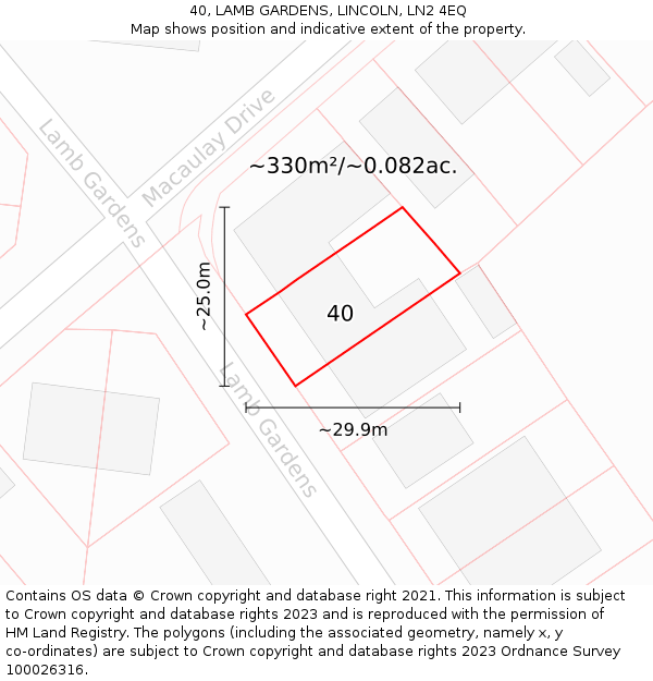 40, LAMB GARDENS, LINCOLN, LN2 4EQ: Plot and title map