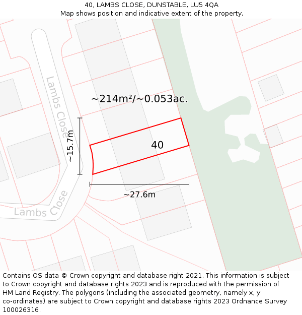 40, LAMBS CLOSE, DUNSTABLE, LU5 4QA: Plot and title map