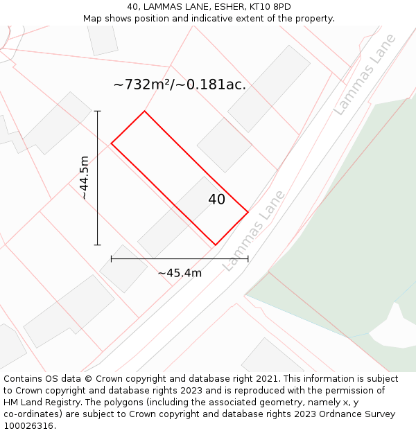 40, LAMMAS LANE, ESHER, KT10 8PD: Plot and title map