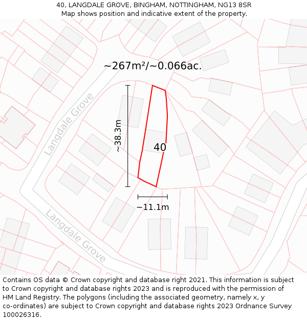 40, LANGDALE GROVE, BINGHAM, NOTTINGHAM, NG13 8SR: Plot and title map