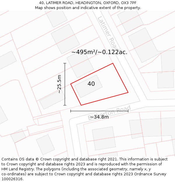 40, LATIMER ROAD, HEADINGTON, OXFORD, OX3 7PF: Plot and title map