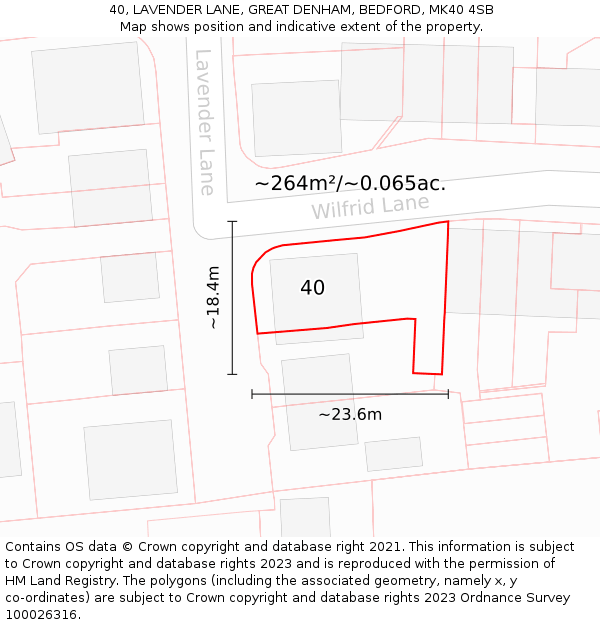 40, LAVENDER LANE, GREAT DENHAM, BEDFORD, MK40 4SB: Plot and title map