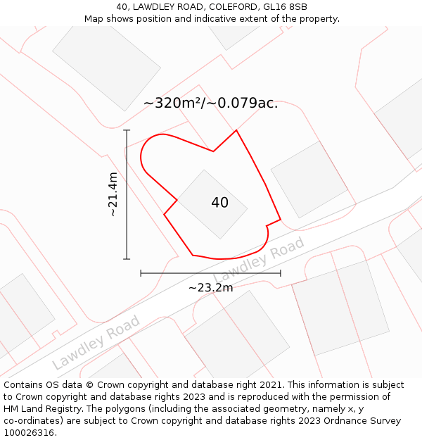 40, LAWDLEY ROAD, COLEFORD, GL16 8SB: Plot and title map