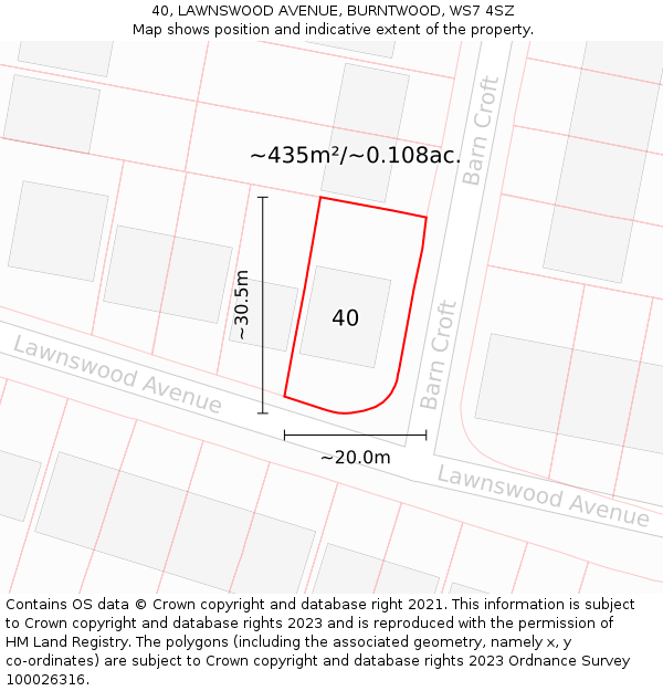 40, LAWNSWOOD AVENUE, BURNTWOOD, WS7 4SZ: Plot and title map