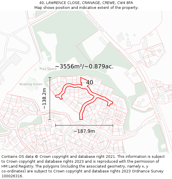 40, LAWRENCE CLOSE, CRANAGE, CREWE, CW4 8FA: Plot and title map