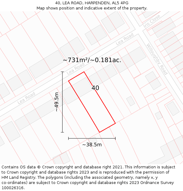 40, LEA ROAD, HARPENDEN, AL5 4PG: Plot and title map