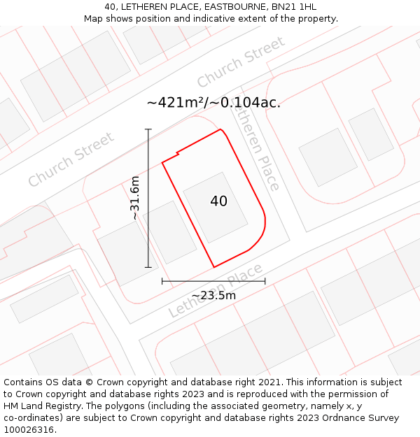 40, LETHEREN PLACE, EASTBOURNE, BN21 1HL: Plot and title map