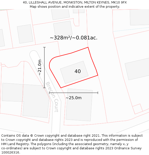 40, LILLESHALL AVENUE, MONKSTON, MILTON KEYNES, MK10 9FX: Plot and title map