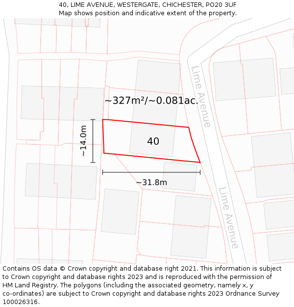 40, LIME AVENUE, WESTERGATE, CHICHESTER, PO20 3UF: Plot and title map