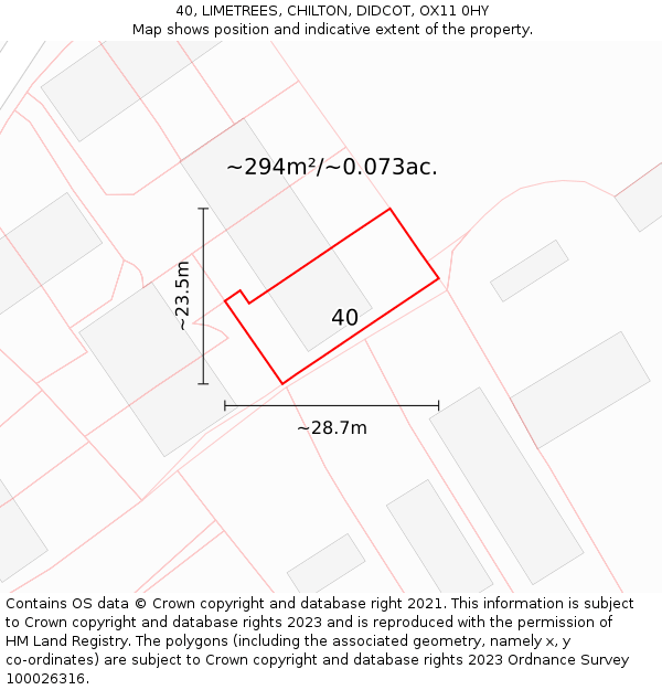 40, LIMETREES, CHILTON, DIDCOT, OX11 0HY: Plot and title map