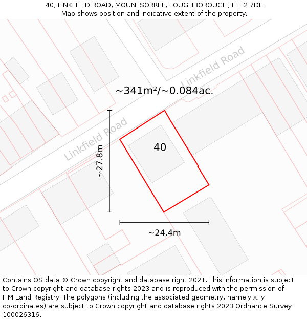 40, LINKFIELD ROAD, MOUNTSORREL, LOUGHBOROUGH, LE12 7DL: Plot and title map
