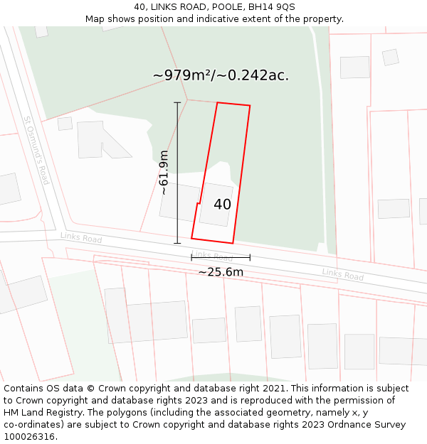 40, LINKS ROAD, POOLE, BH14 9QS: Plot and title map