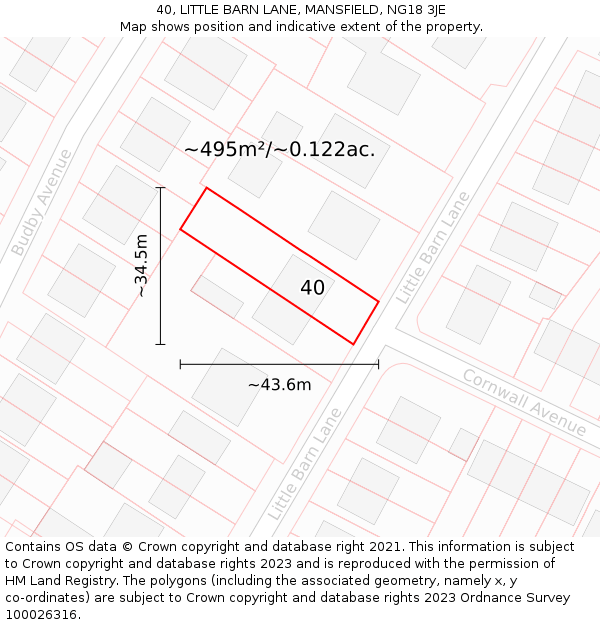 40, LITTLE BARN LANE, MANSFIELD, NG18 3JE: Plot and title map