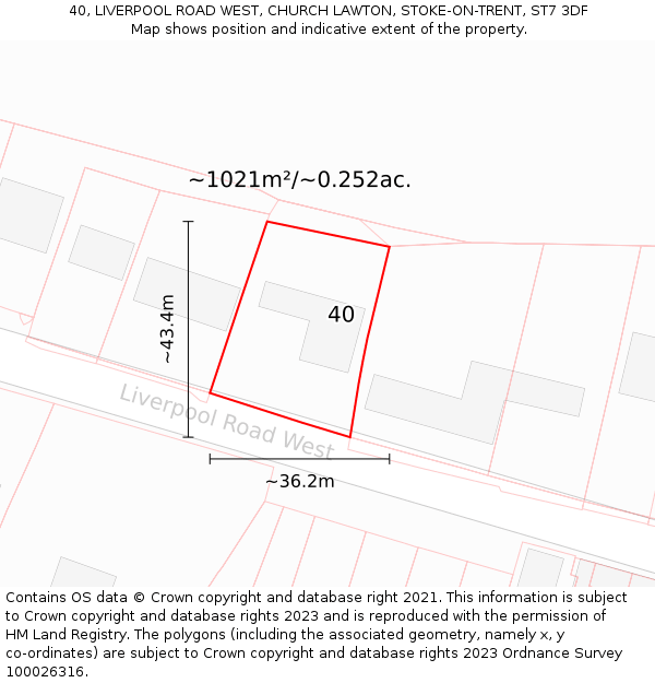 40, LIVERPOOL ROAD WEST, CHURCH LAWTON, STOKE-ON-TRENT, ST7 3DF: Plot and title map