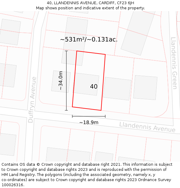 40, LLANDENNIS AVENUE, CARDIFF, CF23 6JH: Plot and title map