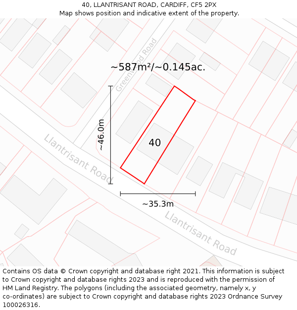 40, LLANTRISANT ROAD, CARDIFF, CF5 2PX: Plot and title map