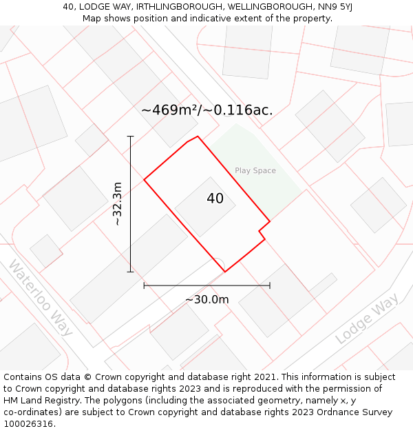 40, LODGE WAY, IRTHLINGBOROUGH, WELLINGBOROUGH, NN9 5YJ: Plot and title map