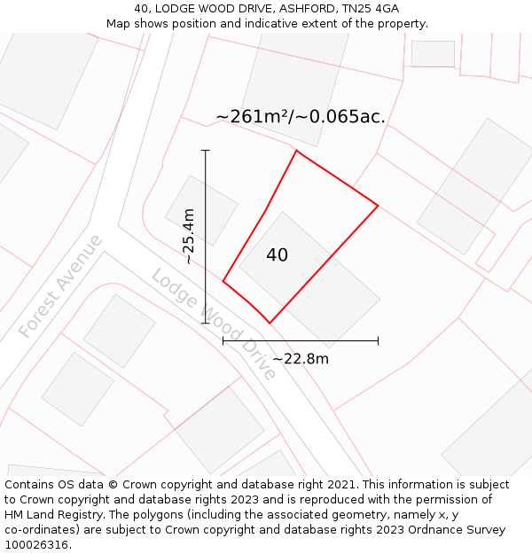 40, LODGE WOOD DRIVE, ASHFORD, TN25 4GA: Plot and title map