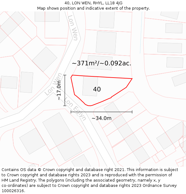 40, LON WEN, RHYL, LL18 4JG: Plot and title map