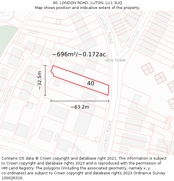 40, LONDON ROAD, LUTON, LU1 3UQ: Plot and title map