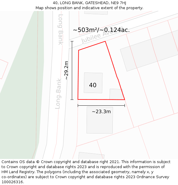 40, LONG BANK, GATESHEAD, NE9 7HJ: Plot and title map