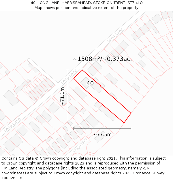 40, LONG LANE, HARRISEAHEAD, STOKE-ON-TRENT, ST7 4LQ: Plot and title map