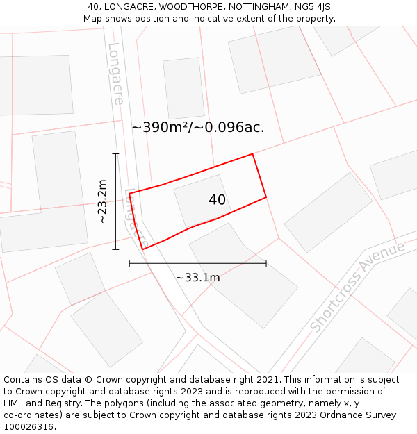 40, LONGACRE, WOODTHORPE, NOTTINGHAM, NG5 4JS: Plot and title map