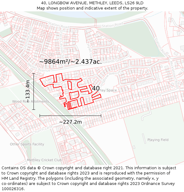 40, LONGBOW AVENUE, METHLEY, LEEDS, LS26 9LD: Plot and title map