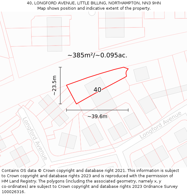 40, LONGFORD AVENUE, LITTLE BILLING, NORTHAMPTON, NN3 9HN: Plot and title map