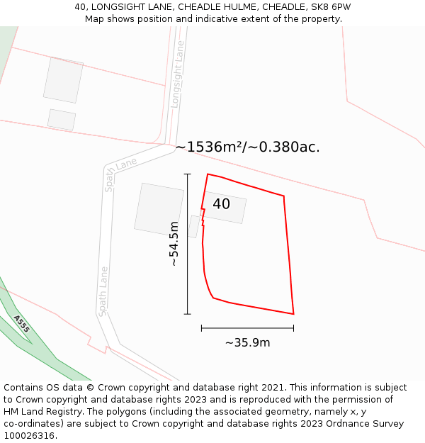 40, LONGSIGHT LANE, CHEADLE HULME, CHEADLE, SK8 6PW: Plot and title map
