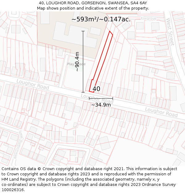 40, LOUGHOR ROAD, GORSEINON, SWANSEA, SA4 6AY: Plot and title map