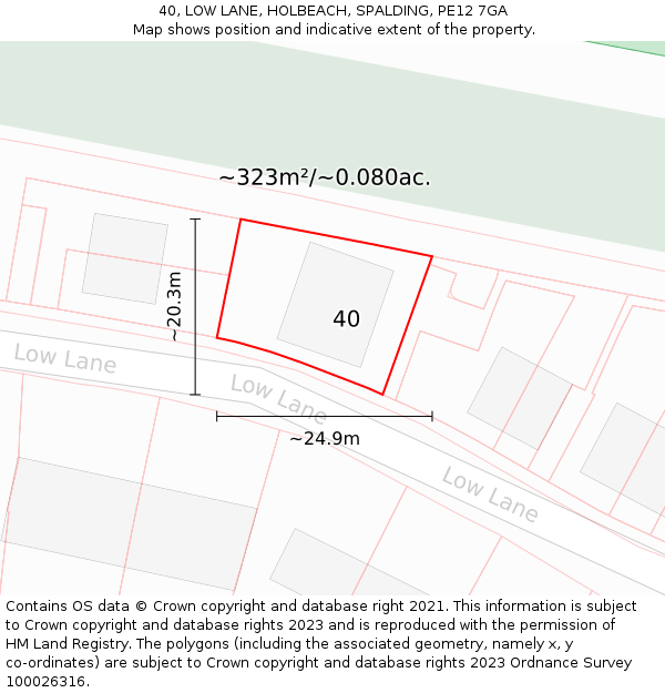 40, LOW LANE, HOLBEACH, SPALDING, PE12 7GA: Plot and title map