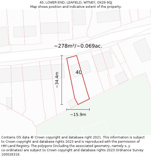 40, LOWER END, LEAFIELD, WITNEY, OX29 9QJ: Plot and title map