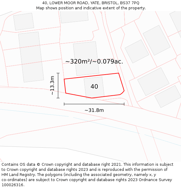 40, LOWER MOOR ROAD, YATE, BRISTOL, BS37 7PQ: Plot and title map