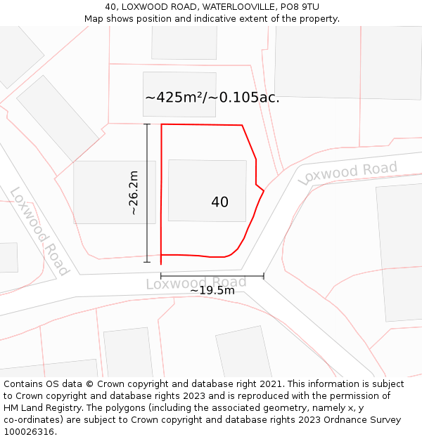 40, LOXWOOD ROAD, WATERLOOVILLE, PO8 9TU: Plot and title map