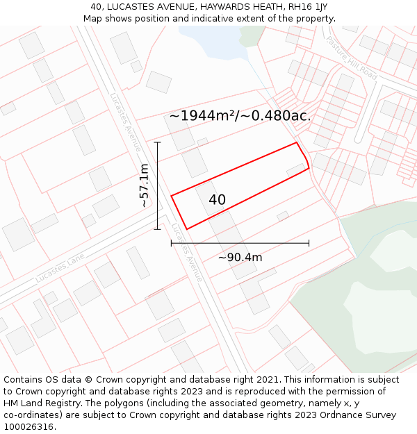 40, LUCASTES AVENUE, HAYWARDS HEATH, RH16 1JY: Plot and title map