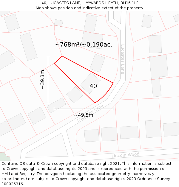 40, LUCASTES LANE, HAYWARDS HEATH, RH16 1LF: Plot and title map