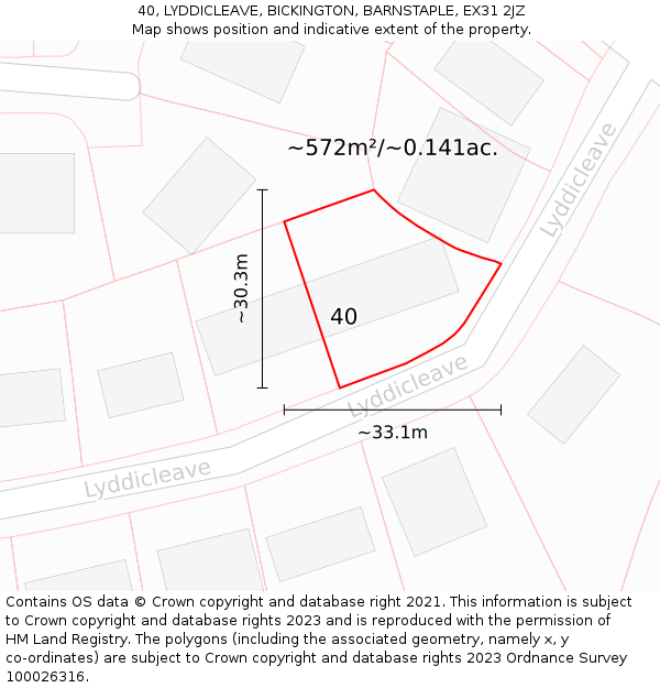 40, LYDDICLEAVE, BICKINGTON, BARNSTAPLE, EX31 2JZ: Plot and title map