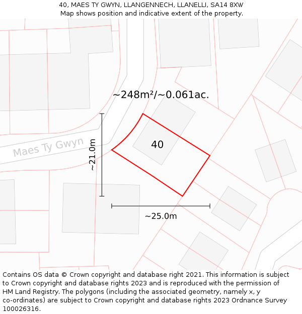 40, MAES TY GWYN, LLANGENNECH, LLANELLI, SA14 8XW: Plot and title map