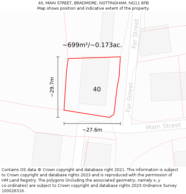 40, MAIN STREET, BRADMORE, NOTTINGHAM, NG11 6PB: Plot and title map