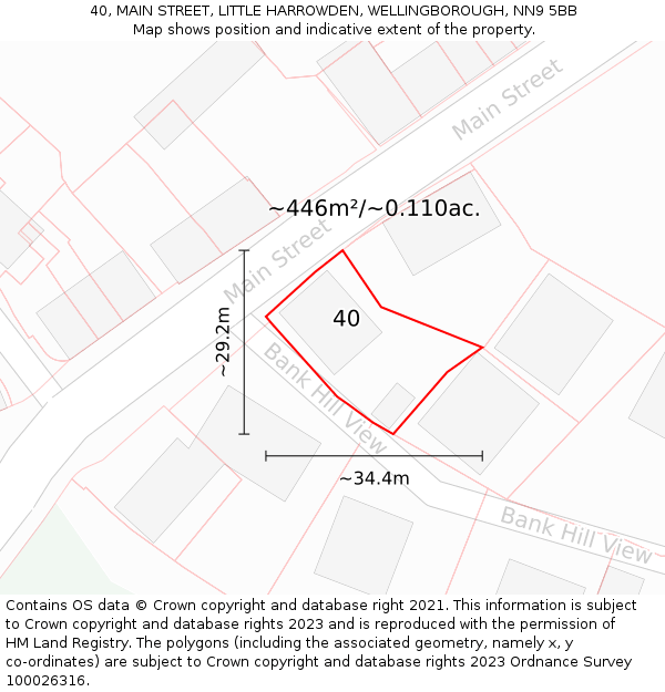 40, MAIN STREET, LITTLE HARROWDEN, WELLINGBOROUGH, NN9 5BB: Plot and title map