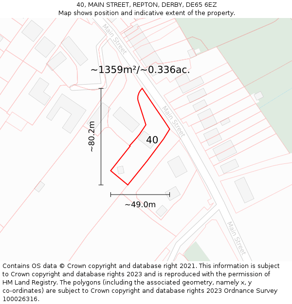 40, MAIN STREET, REPTON, DERBY, DE65 6EZ: Plot and title map