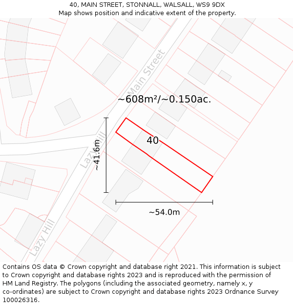 40, MAIN STREET, STONNALL, WALSALL, WS9 9DX: Plot and title map