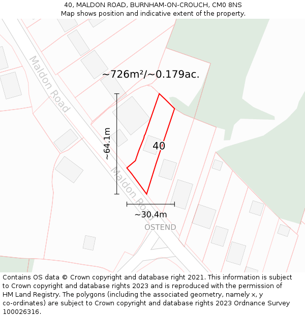 40, MALDON ROAD, BURNHAM-ON-CROUCH, CM0 8NS: Plot and title map